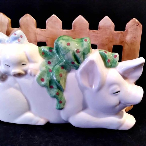 Vintage Ceramic Pigs Farm Animal Napkin Letter Holder - Picture 2 of 6